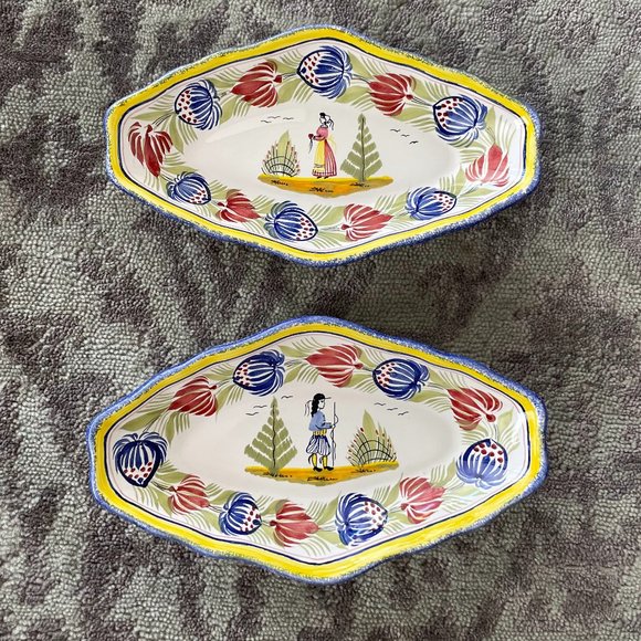 Henriot Quimper Other - Pair of  Henriot Quimper OLD DAYS FAIENCE Serving Dishes, France